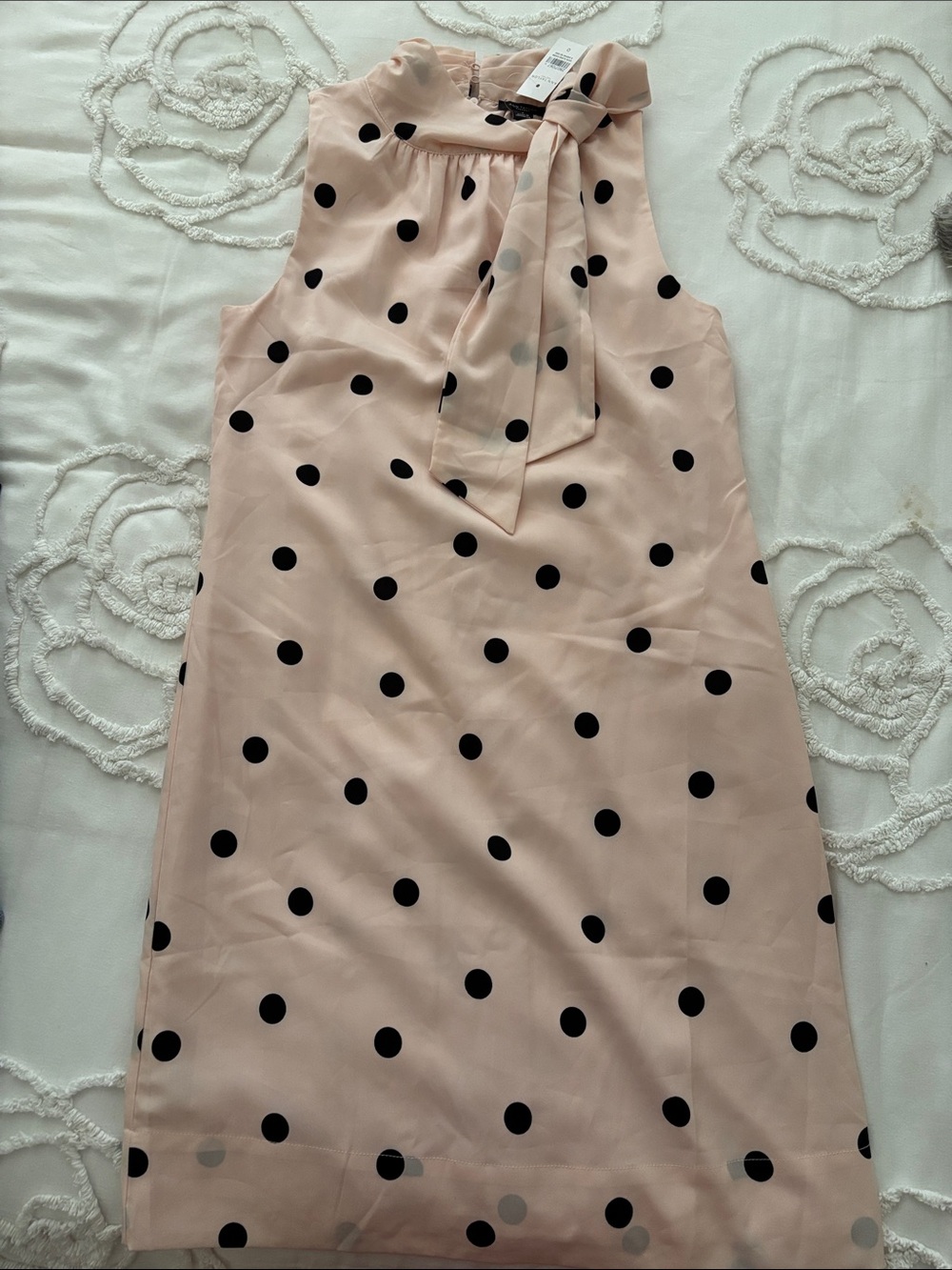 Ann Taylor pink polka dot tie neck dress